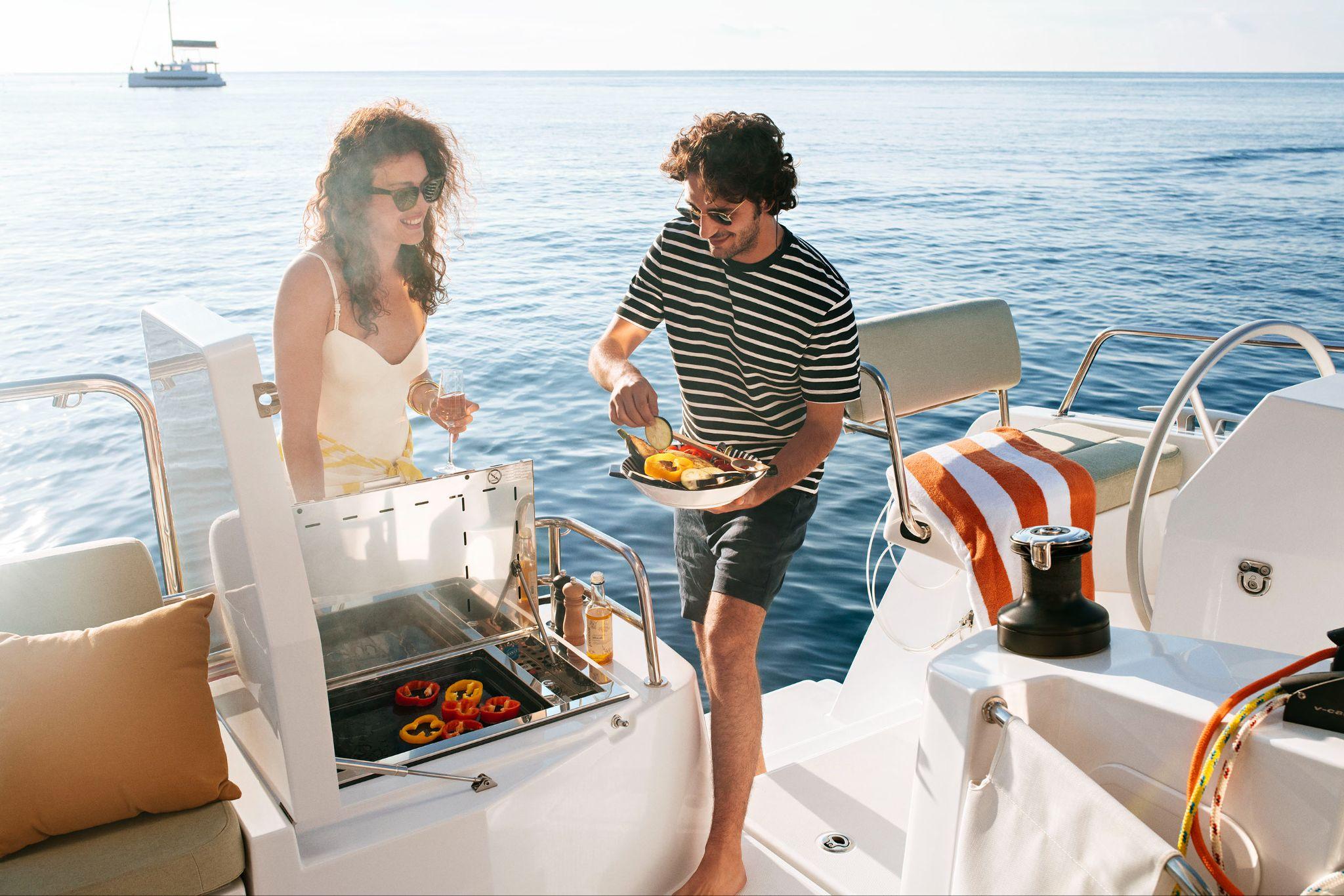 Guests relaxing on the catamaran deck