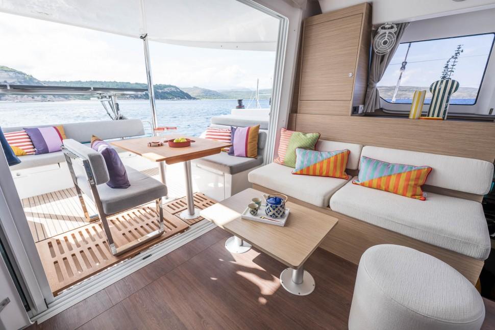 Bright catamaran lounge